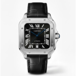 Cartier de Santos Black Leather Strap Black Dail
