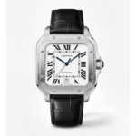 Cartier de Santos Black Leather Strap White Dail