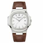 Patek Philippe Nautilus Leather Strap White Dail