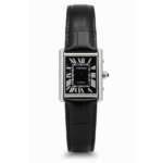 Tank Louis Cartier Black Leather Strap Black Dial